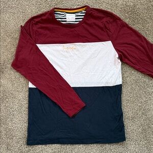 Denim & Flower Color Block Long Sleeve Shirt - Maroon, White, Navy